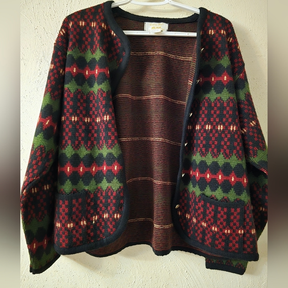 Tally Ho Red and Green Patterned Cardigan